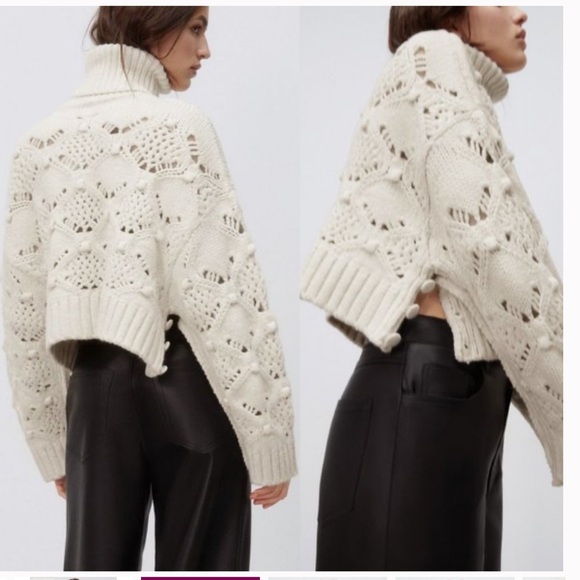 Zara oversized Turtleneck Pom Pom Cable Knit Sweater - Picture 10 of 10